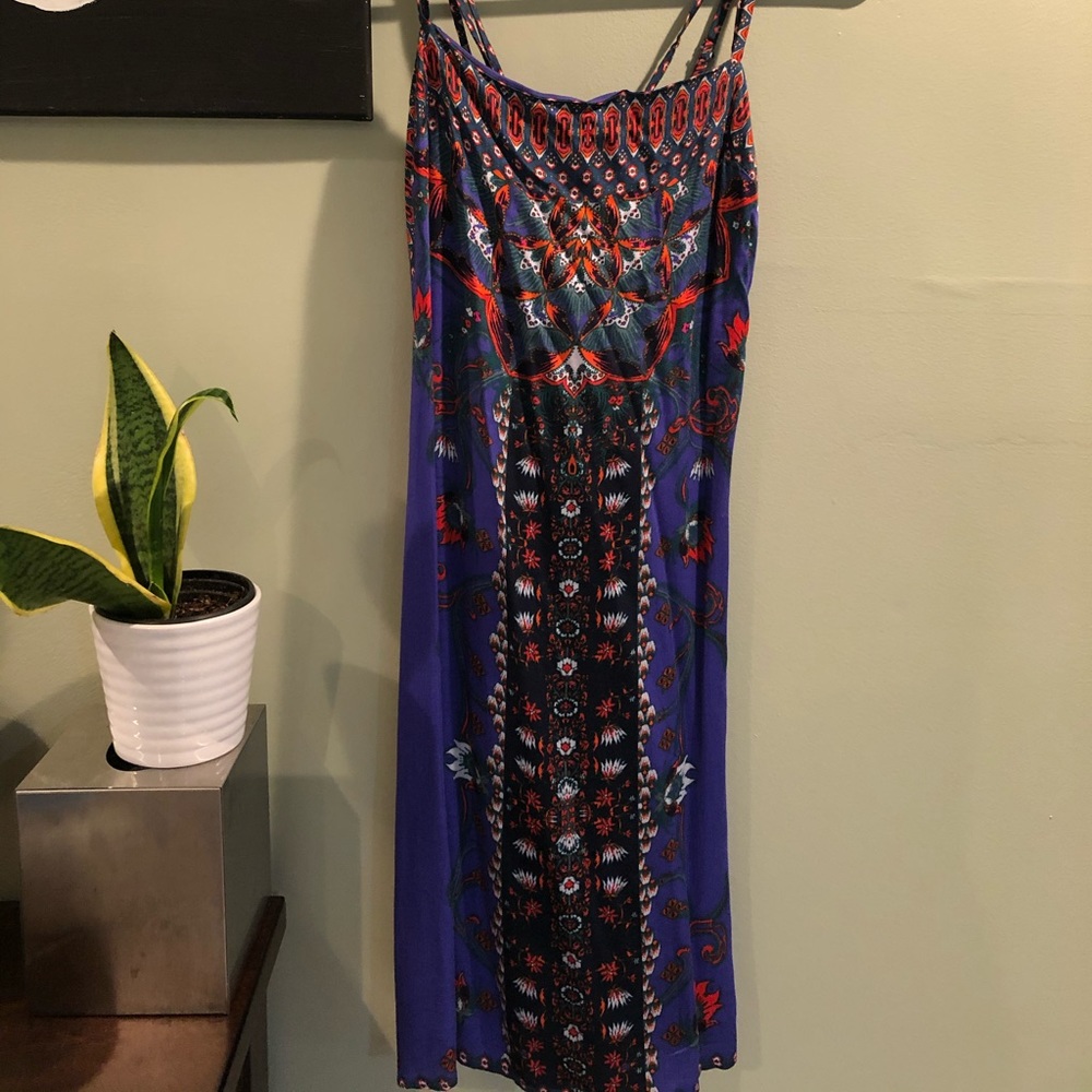 Ecote Blue Patterned Dress Strappy Back Urban